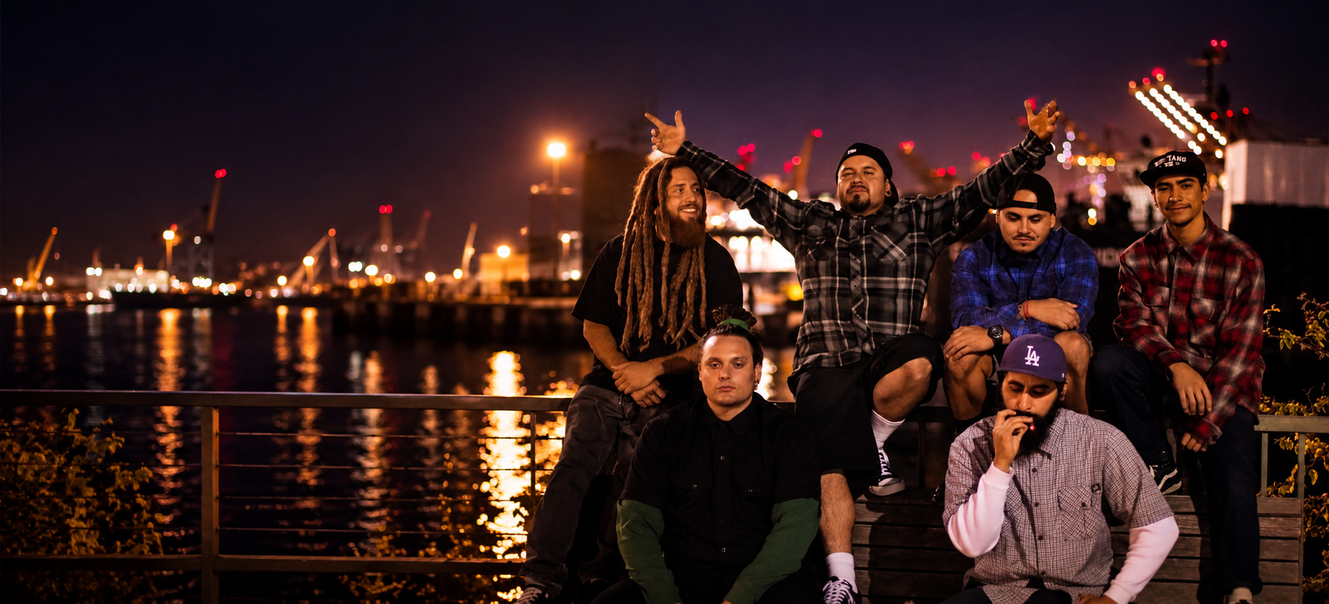 Spliff Vision together at the San Pedro waterfront at night